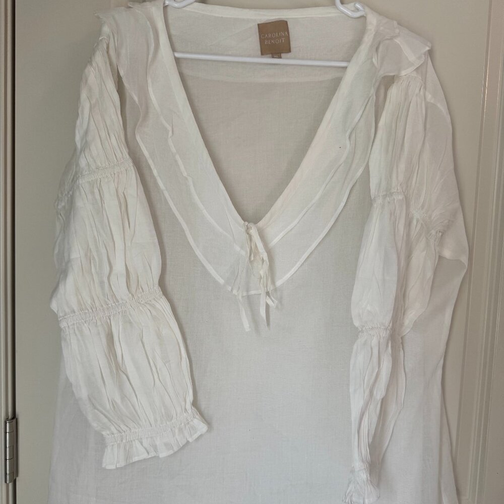 Caroline Benoit Cotton Voile White Blouse size XL - Picture 4 of 6